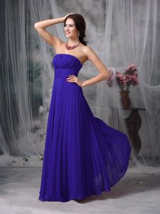 Inexpensive Empire Strapless Ruched Chiffon Dress for Prom in Royal Blue