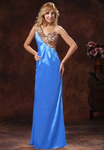 Aqua Blue One Shoulder Prom Gown Dress in Silk Like Satin On Promotion