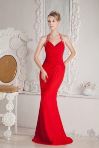 Mermaid Halter Prom Dresses with Beading and Ruching for Wholesale Price