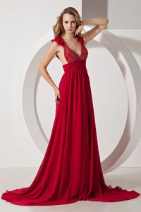 Wine Red A-line Straps Brush Train Nice Semi-formal Prom Dress