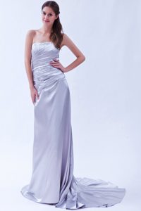 Lilac Strapless Beaded Low Price Prom Dress in Elastic Wove Satin