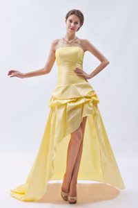 Yellow High Low Senior Prom Dresses with Strapless On Promotion