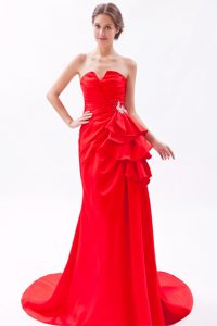Custom Made Princess Strapless Brush Train Satin Dresses for Prom in Red