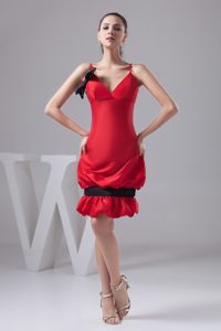Red Mini-length Lovely formal Prom Dresses with Pick-ups and Bowknot