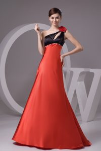Beaded Flowers and Cutouts Decorated One Shoulder Prom Dress on Promotion