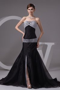 Black Sweep Train Sweetheart Prom Dress with Slit on the Side for Custom Made