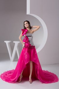 High Low Hot Pink Prom Dresses and Court Train on Sale