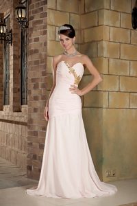 New Light Pink Sweetheart Chiffon Beaded Prom Dress with Brush Train