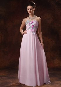 Baby Pink Beads Decorated Sweetheart Long Evening Dress Patterns with Flowers