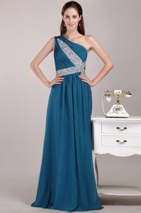 Empire One Shoulder Long Chiffon Maternity Evening Dress in Turquoise