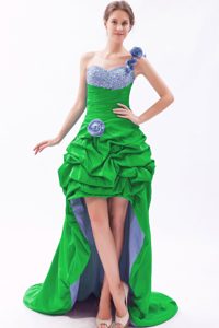 A-line One Shoulder High-low Evening Gown with Beading and Flowers