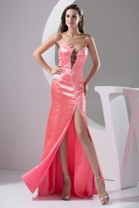 Sheath Beading and High Slit Decorated Women Evening Dress in Rose Pink