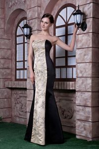 Best Strapless Women Evening Dress with Embroidery in Black and Champagne