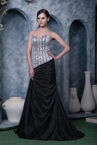 Pretty Beading Informal Evening Dress with Sweetheart in Black and Silver