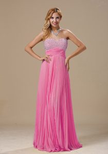 Hot Pink Beaded Sweetheart Long Prom Holiday Dress with Pleats Best Seller