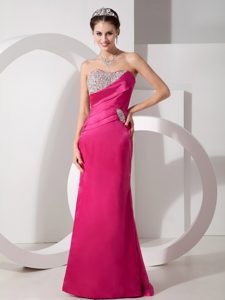 Vintage Hot Pink Sweetheart Prom Cocktail Dresses with Beading and Ruching