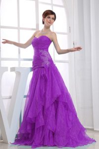 Exquisite A-Line Sweetheart Purple Prom Party Dress with Ruching in Organza for Less