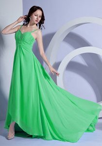 Elegant Beaded Straps Green Empire Brush Train 2013 Prom Holiday Dress