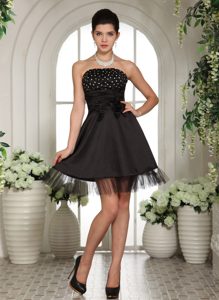 Beaded Strapless Mini Prom Cocktail Dresses in Black