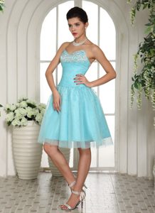 Customize Aqua Blue Sweetheart Prom Dress for Party with Beading in and Tulle