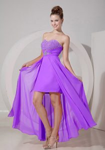 Sexy Sweetheart High-low Beaded Prom Graduation Dress in Lavender Chiffon for Less