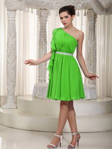 Spring Green Empire One Shoulder Prom Holiday Dresses with Beaded Waist