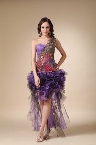 Multi-color High-low Cocktail Dresses for Prom with Appliqued Single Shoulder
