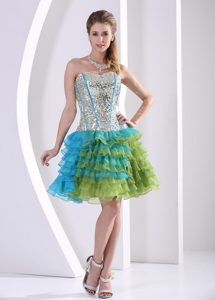 Multi-color Sweetheart Ruffled and Beaded Prom Dresses for Party in Organza on Sale