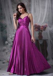Custom Made Fuchsia A-line Straps Pleated Prom Cocktail Dress in Elastic Woven Satin