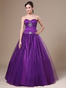 Purple A-Line Beaded Sweetheart Prom Celebrity Dresses Popular Nowadays