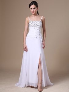 New Arrival High Slit Straps Chiffon Prom Holiday Dress with Shining Beading
