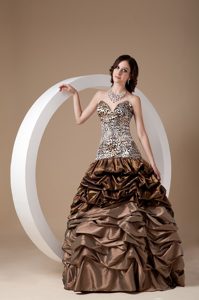 Pretty Brown Ball Gown Sweetheart Prom Dresses in and Leopard with Pick-ups