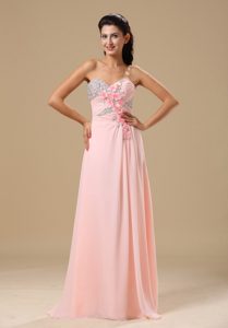 Light Pink Sweetheart Chiffon Long Prom Dress with Beading and