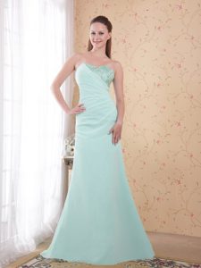 New Apple Green Sheath Brush Train Chiffon Prom Dress with Beading and Appliques
