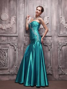 Turquoise Sweetheart Prom Dress in with Beading and Ruching on Sale