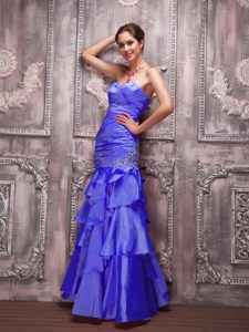 Sweetheart Long Prom Dress in with Ruffles and Beading in Royal Blue