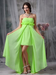 Lovely Spring Green High-low Chiffon Prom Homecoming Dress with Ruching