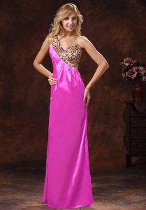 Hot Pink One Shoulder Leopard and Silk Like Satin Prom Celebrity Dresses on Sale