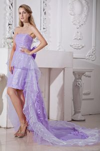 Lavender Strapless High-low Layered Organza Prom Dress with Beading and Bow