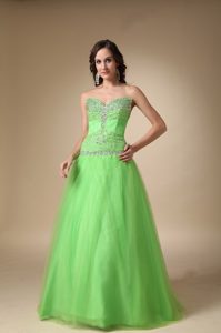 Spring Green Sweetheart Long Tulle Prom Holiday Dresses with Beading