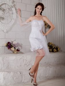 Strapless Mini-length White and Tulle Dress for Wedding with Flowers