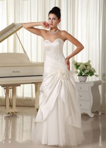 Sweetheart Long Beaded Wedding Dresses with Pick-ups and Flower