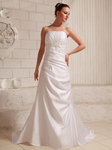 Strapless Appliqued Dresses for Wedding with Beading and Ruche