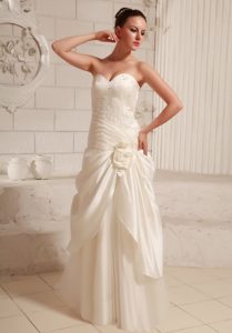 Ruched and Beaded Sweetheart A-line Wedding Bridal Gown with Flower