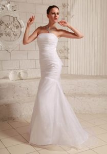 Fitted Simple Mermaid Organza and Wedding Gown with Appliques