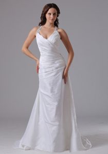 2013 Halter A-line Wedding Bridal Gown with Ruched Bodice and Beading