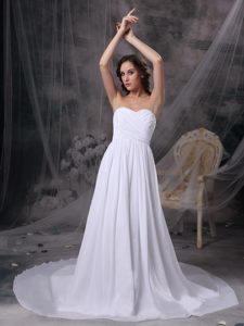 White Empire Sweetheart Wedding Reception Dress with Ruche