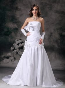 Strapless Wedding Reception Dress with Flowers and Court Train