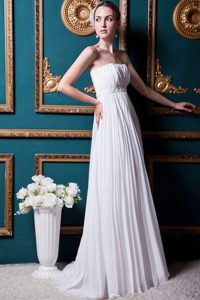 Simple Empire Strapless Chiffon Dress for Wedding with Beading and Pleat