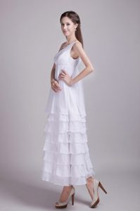 Cheap One Shoulder Wedding Reception Dress to Ankle-length with Ruffles